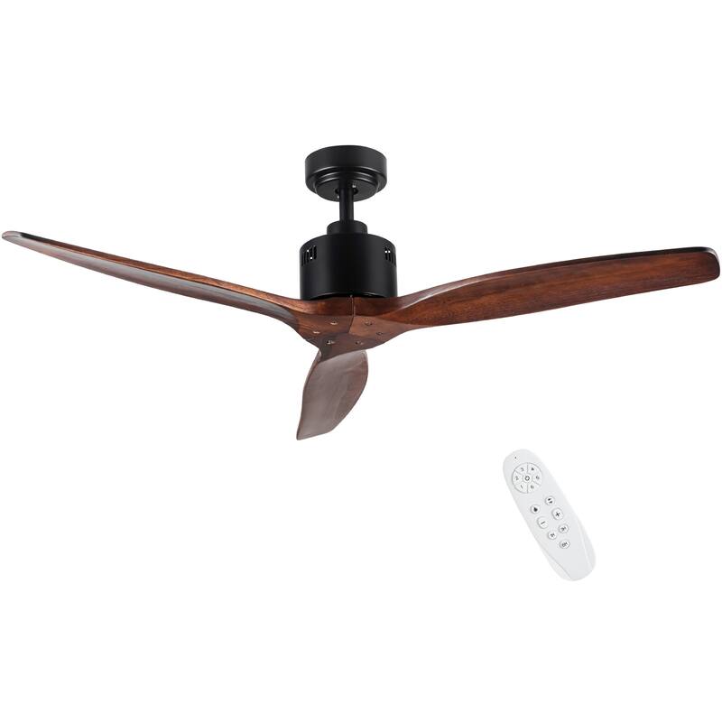 YUHAO 52 in. Modern Farmhouse Ceiling Fan with 3 Solid Wood Blades, DC Reversible Motor without Light - 52 inches