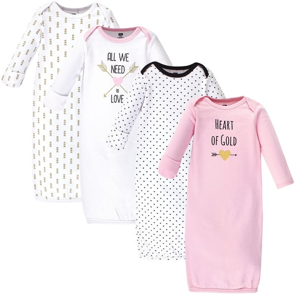 slide 1 of 1, Hudson Baby Infant Girl Cotton Long-Sleeve Gowns 4pk, Heart Preemie-Newborn - Heart