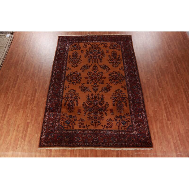 Orange Floral Sparta Turkish Area Rug Hand-Knotted Wool Carpet - 8'10"x 12'10"