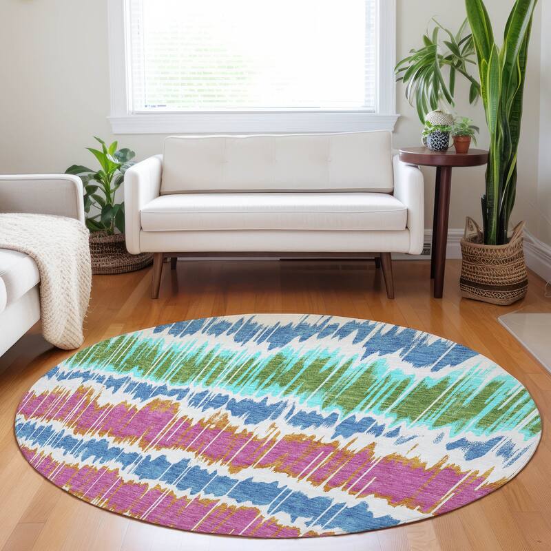 Premium Washable Super Soft Modern Stripe Mayfield Rug - White - 8' x 8' - Round