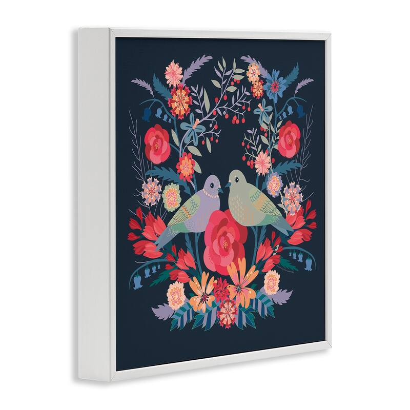Stupell Symmetrical Birds & Flowers Framed Giclee Art Design By Verbrugge Watercolor
