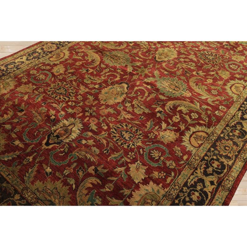 6'1''x9 Hand Knotted Wool Rust Agra Traditional Botanical Plush Pile Vintage Rug - 6' 1'' x 9'
