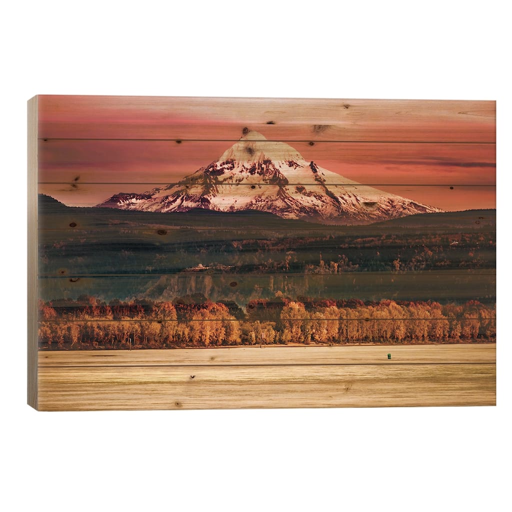 Mountain Sunset River Mt. Hood Oregon Columbia River Gorge Print On Wood by Nature Magick - Multi-Color
