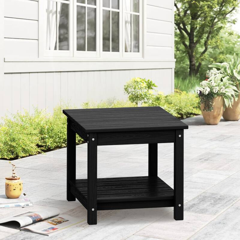 Durable 2-Tier Outdoor Side Table - All-Weather HDPE, Stainless Steel