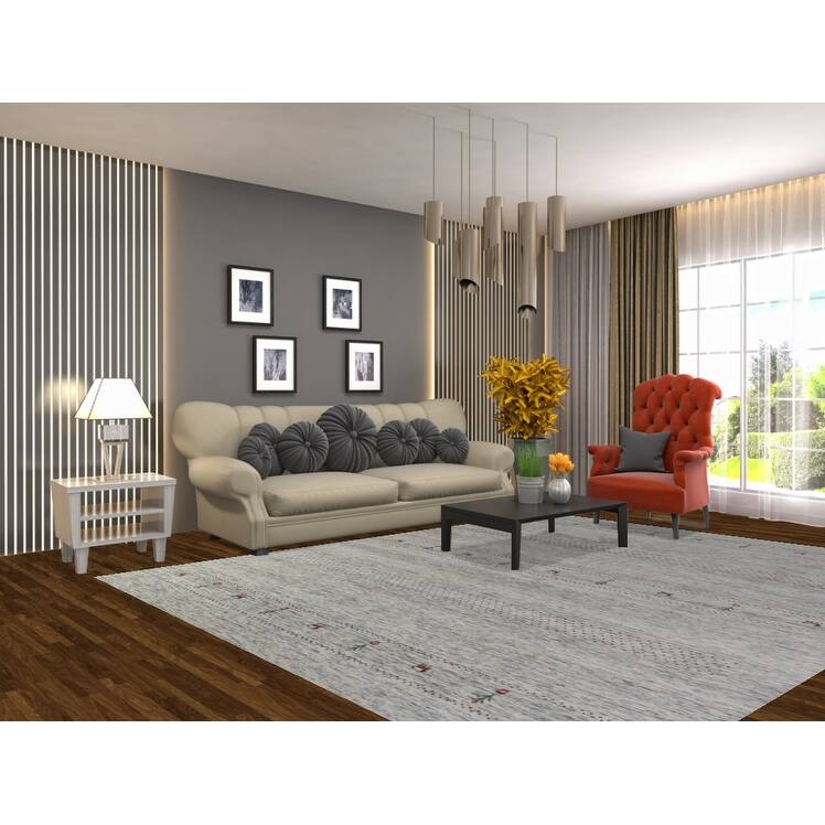 Little Animals Gabbeh Indian Area Rug Hand-Knotted Beige Wool Carpet - 8'1" x 9'11"