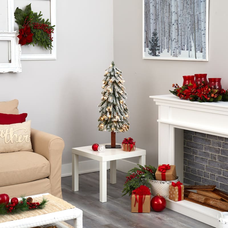 3’ Pre-Lit Flocked Grand Alpine Artificial Christmas Tree, Clear LED Lights - 3 Foot