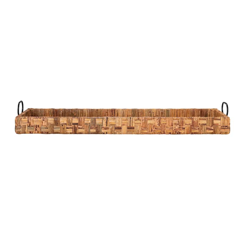 Decorative Rattan Tray with Metal Handles