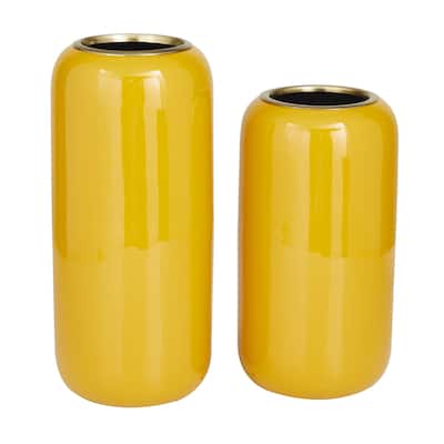 Metal Decorative Vase - Set of 2 Yellow - Roche River Decor