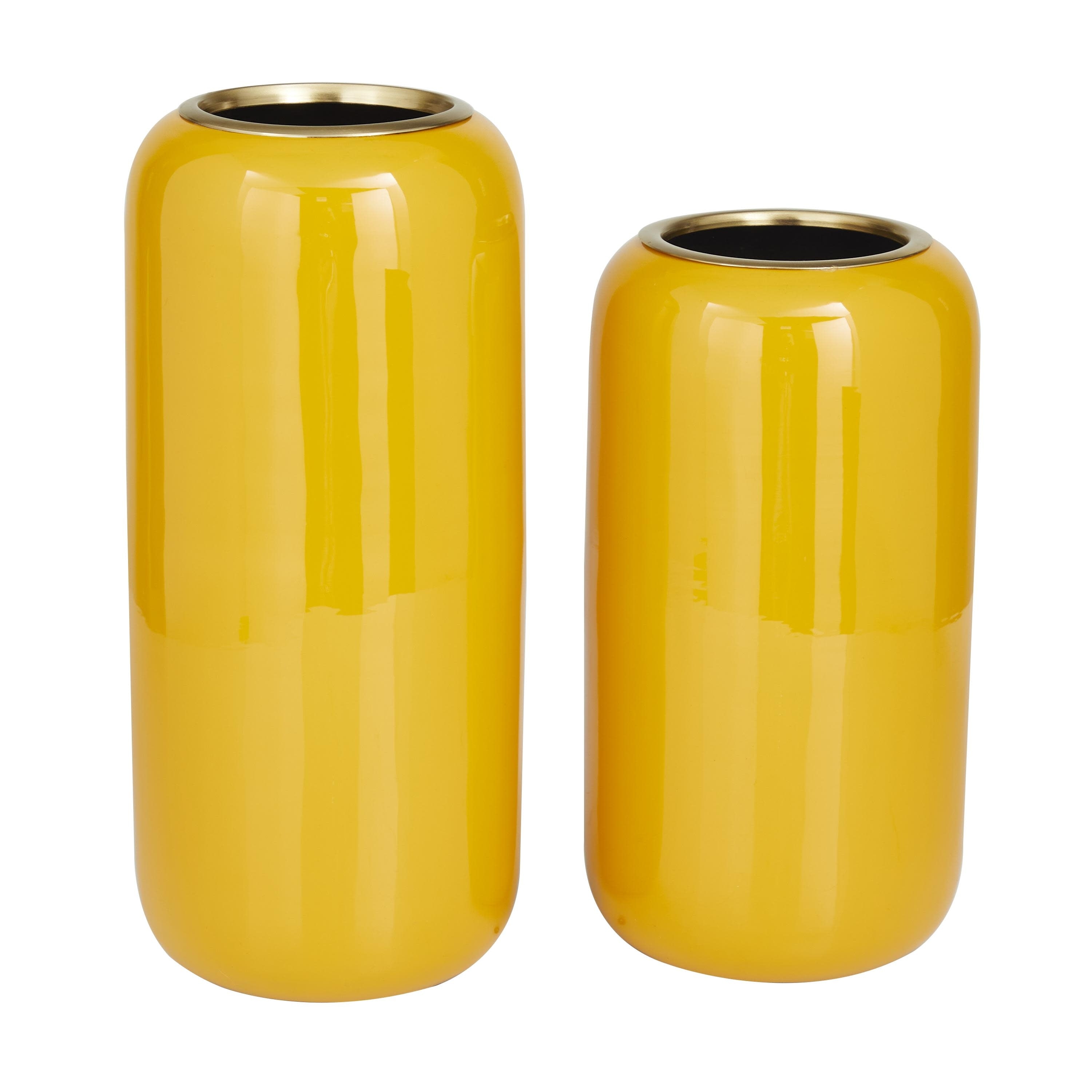 Metal Decorative Vase - Set of 2 Yellow - Roche River Decor