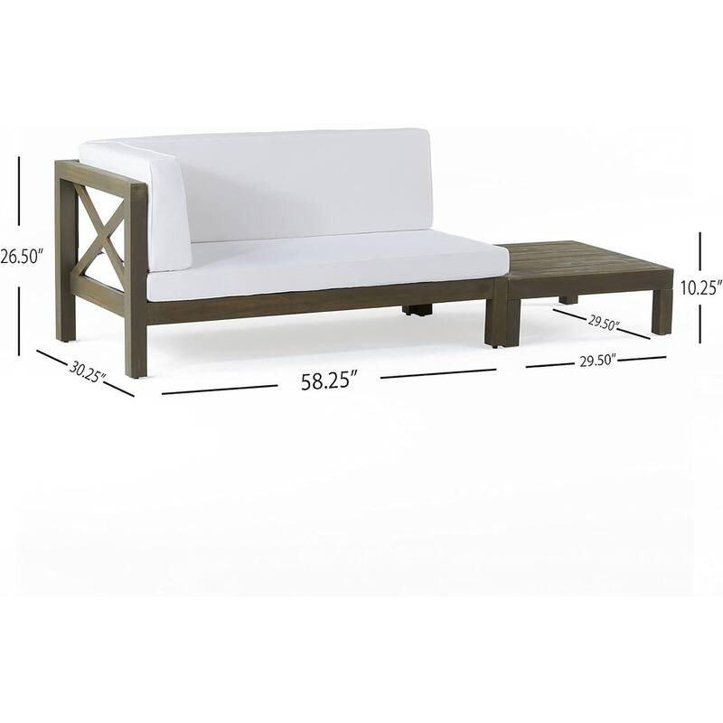 Roomfitters X-Back Corner Bench with Coffee Table, Outdoor Wooden Patio Sofa with Cushions for Garden or Porch