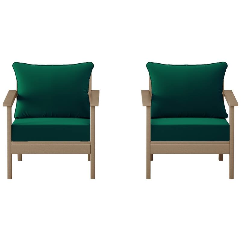 Birchwood All Weather HDPE Outdoor Patio Weathered Wood Deep Seating Conversation Set With Cushions (2-Piece)