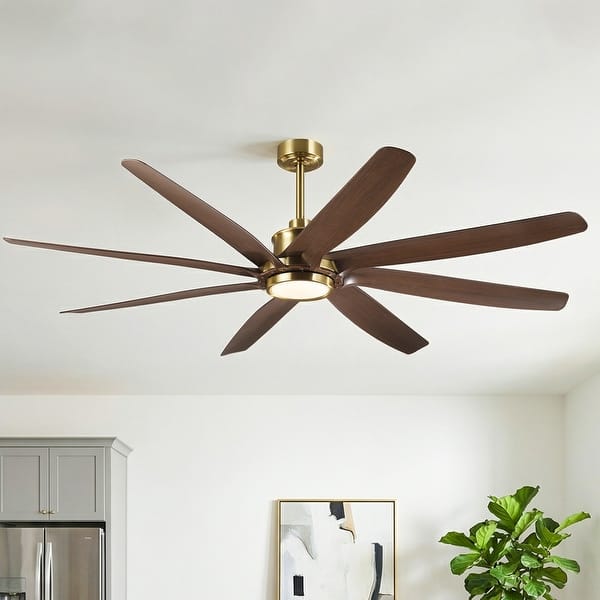 slide 2 of 18, 72" Gold Transitional Walnut 8 ABS Blades Propeller Ceiling Fan with Dimmable LED Light and Remote Control, DC Motor