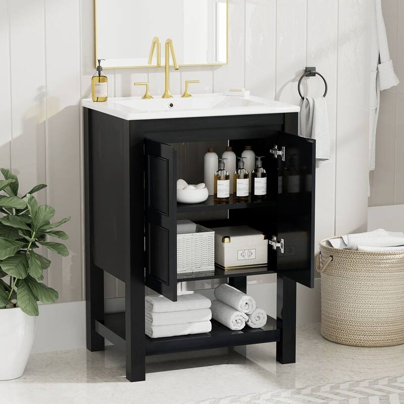 24"/36" Antique Finish Bathroom Vanity Cabinet with Ceramic Sink