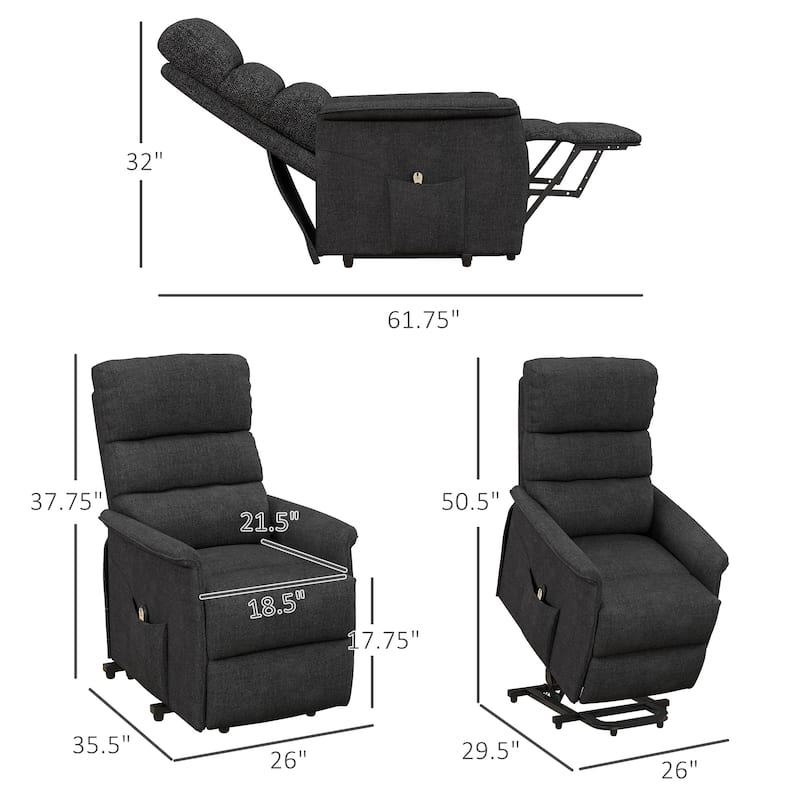 Power Lift Massage Recliner Chair with Adjustable Backrest and Lumbar Support Dual Remotes