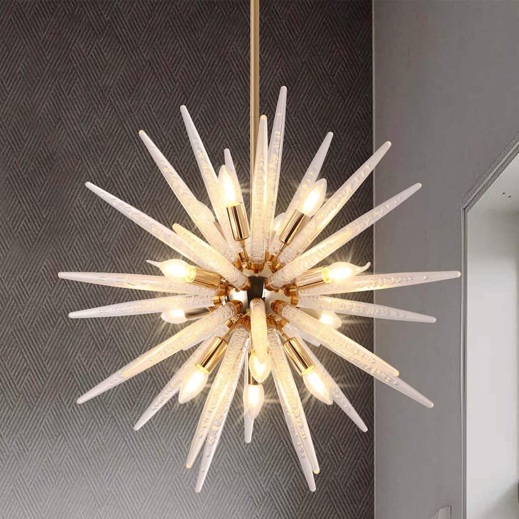 Starsky 12-Light Modern Sputnik Sphere Chandelier Pendant Geometric Firework Starburst Chandelier with Acrylic Crystal Stick