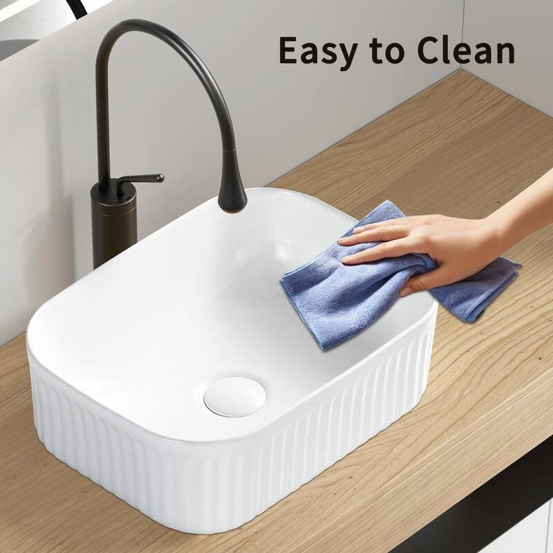 Bathroom Vessel Sink - Rectangle Basin Above Counter, White Stone Resin Small Vanity Sink