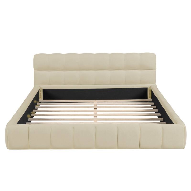 3-Pieces Bedroom Sets, Queen Size Upholstered Platform Bed with Thick Fabric ,and Two Nightstands with Metal Legs&Handles