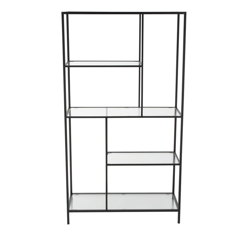 Black Metal 4 Shelf Shelving Unit with Clear Glass Shelves