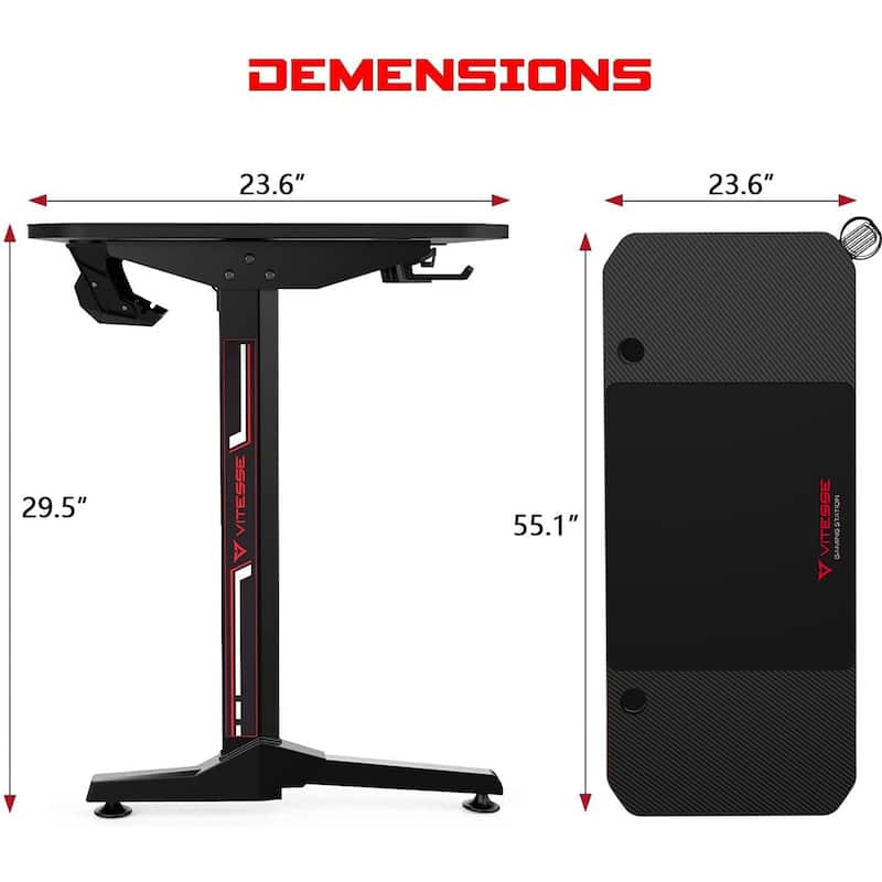 BOSSIN Ergonomic Gaming Desk T-Shaped Office PC Computer Desk with Full Desk Mouse Pad, Handle Rack, Cup Holder Headphone Hook