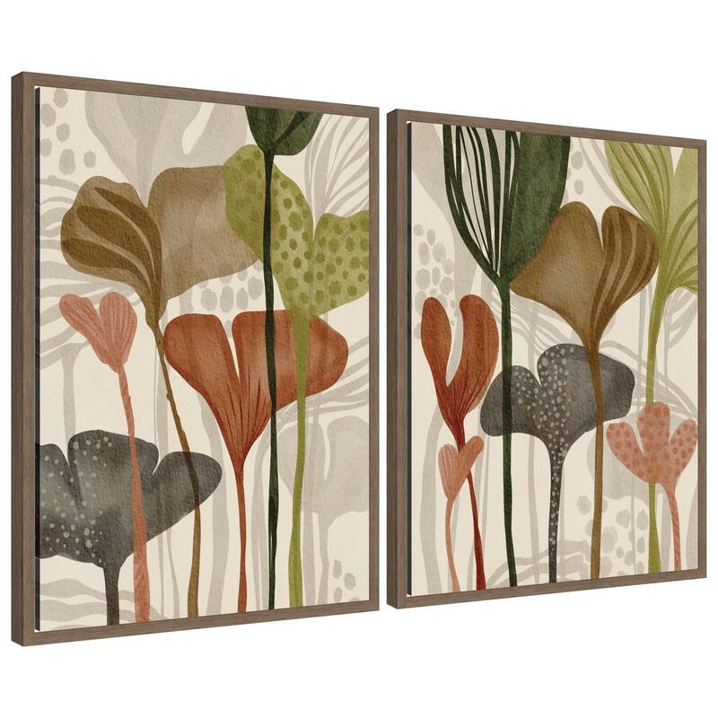 Kate and Laurel Earthen Botanicals 2 Piece Framed Canvas Wall Art Set by Nikita Jariwala - 2 Piece Set 18x24