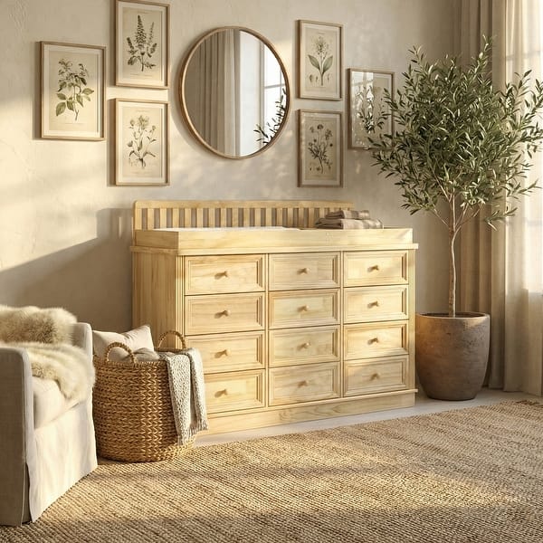 Pine Wood Baby Changing Table with 12 Large Drawers Natural Finish  Convertible Nursery Dresser Chest - 59.9"x40.2" - On Sale - Bed Bath &  Beyond - 43686076