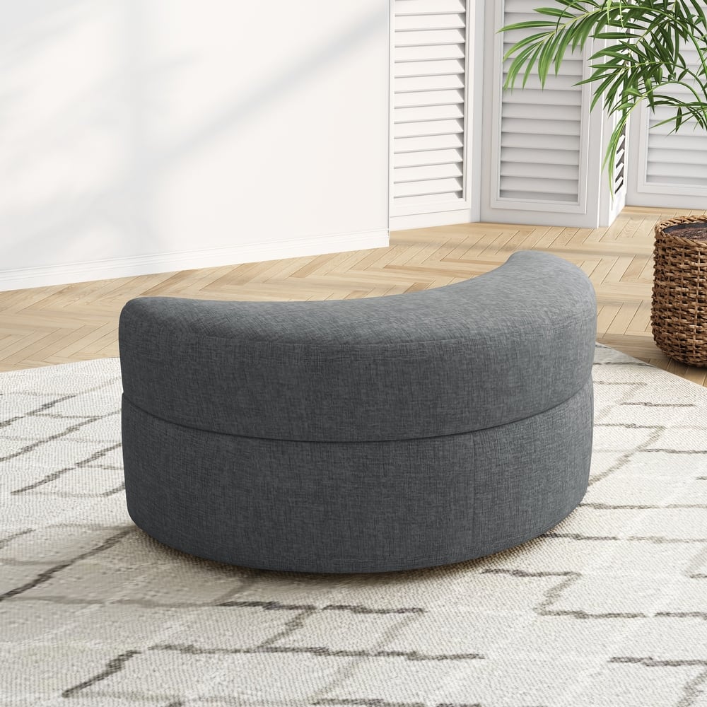 Upholstered Chenille Boucle Half Moon Storage Ottoman with Tray