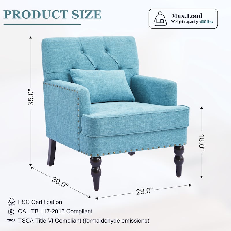 Set of 2 Arm Chair Upholstered Button Tufted Accent Chair with Lumbar Pillow Beige/ Grey/ Light Blue