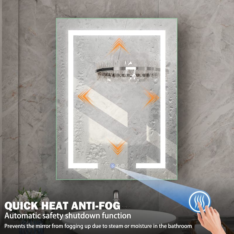 Rectangular Aluminum Recessed/Surface Mount Frameless Anti-Fog Medicine Cabinet with Dimmable LED Lights