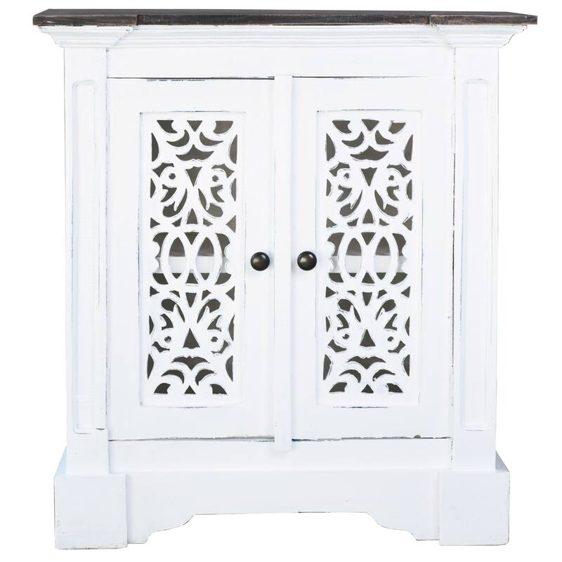 2-Doors Distressed Driftwood Accent Cabinet with Storage - 34" - White and Brown