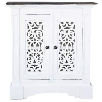 2-Doors Distressed Driftwood Accent Cabinet with Storage - 34" - White and Brown