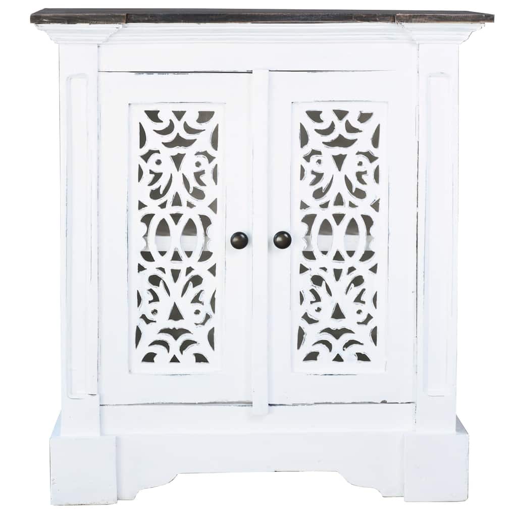 2-Doors Distressed Driftwood Accent Cabinet with Storage - 34" - White and Brown