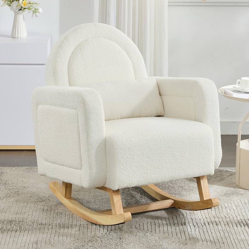 ​Plush Rocking Chair - Soft Teddy Velvet Upholstery - Beige