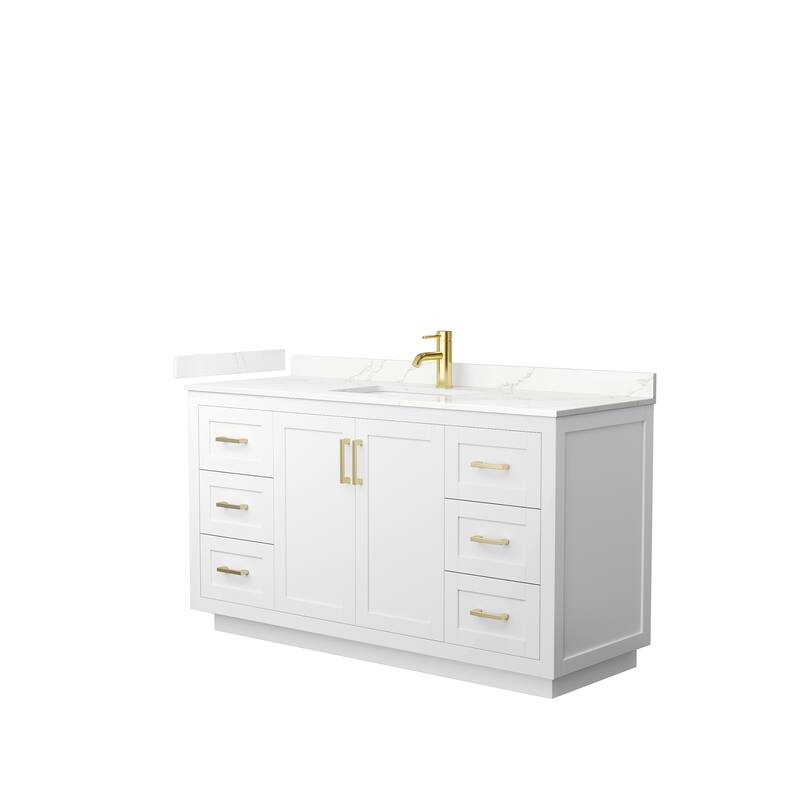 Miranda 60-inch Single Vanity, Quartz Top - White, Gold Trim, Giotto Quartz Top