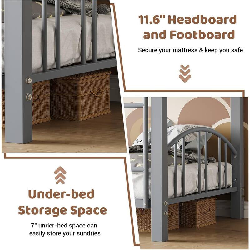 Bunk Bed Twin Over Twin with Stairs and Arched Guardrail for Bedroom and Small Space