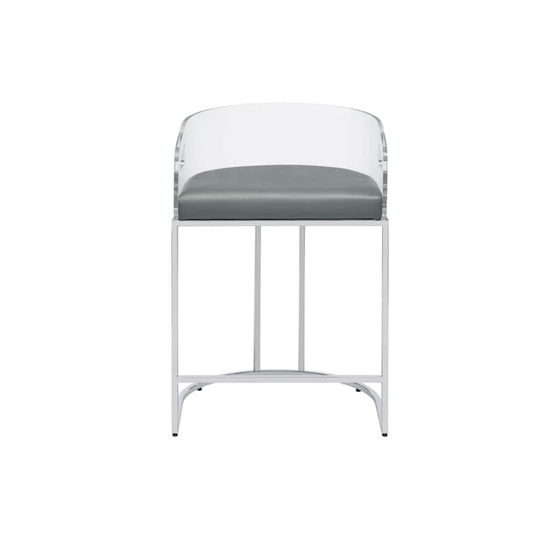 Con 31 Inch Set of 2 Modern Counter Stools, Clear Acrylic Back, Gray Seat