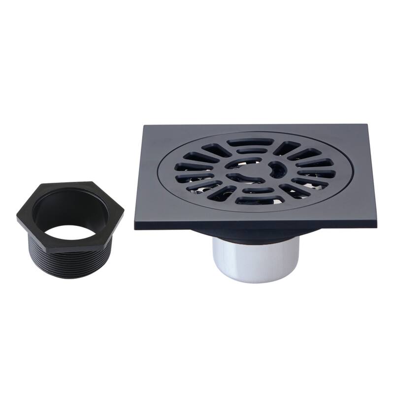 Watercourse 4-Inch Square Brass Shower Drain - Matte Black