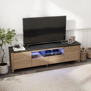 LED TV Stand Media Storage Cabinets with 2 Drawers and Wire Hole ...