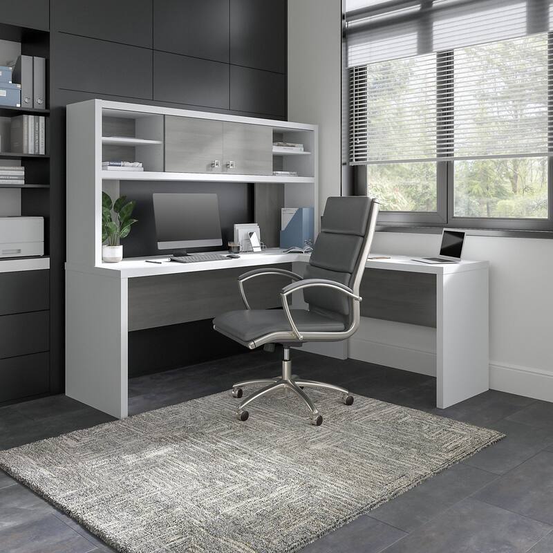 Echo 72W L Shaped Computer Desk with Hutch by Bush Business Furniture - Pure White/Modern Gray