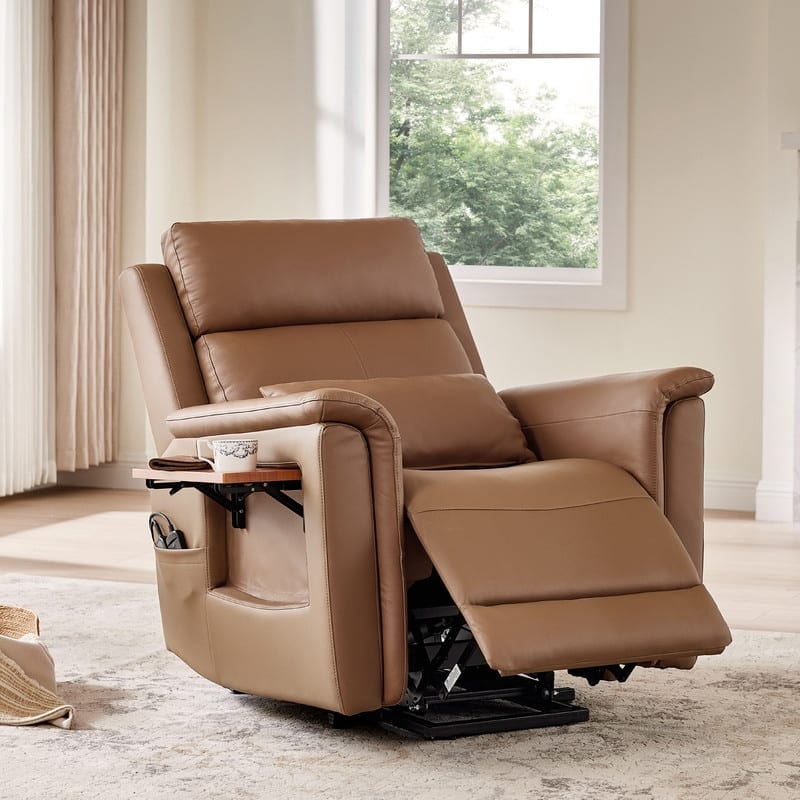 Spruce & Spring Power Lift Recliner Chair for Elderly with Foldable Tray Table and Massage - Saddle
