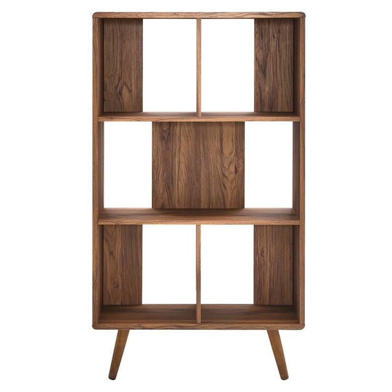 Arbor Mid-century Modern Walnut Wooden 5 Shelf Bookcase Display Cabinet