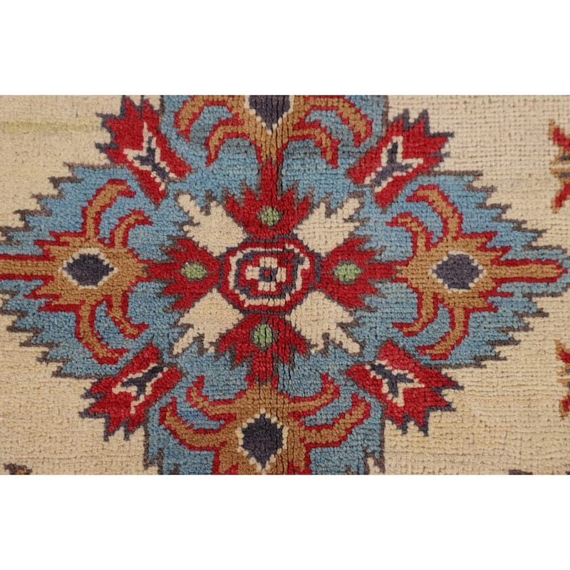 Traditional Kazak Area Rug Handmade Beige Geometric Wool Carpet - 3'11" x 5'11"