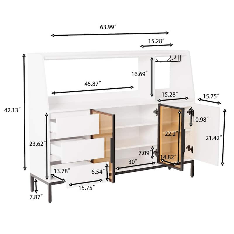 Contemporary Sideboard with 3 Drawers & Glass-Front Cabinet – Includes Built-In Wine Glass Storage.