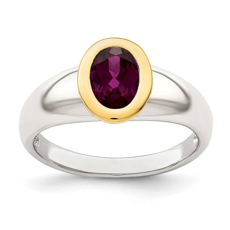 Curata 925 Sterling Silver With 14k Accent Rhodolite Garnet Oval Ring