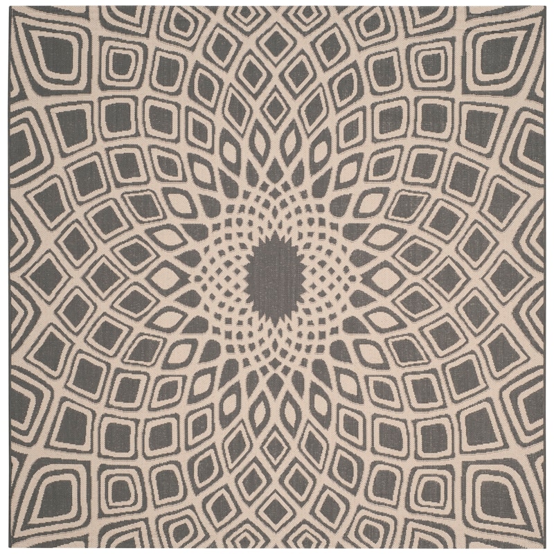 SAFAVIEH Courtyard Misako Indoor/ Outdoor Waterproof Patio Backyard Rug - 6'7" Square - Anthracite/Beige