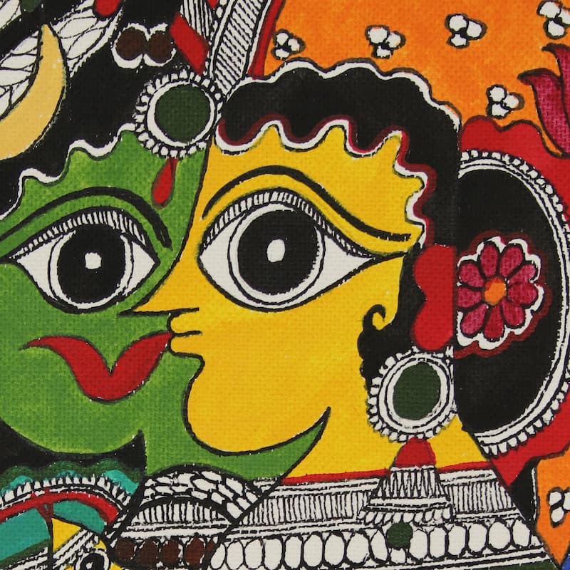 Novica Handmade Ardhnareshwar - The Divine Union Madhubani Painting
