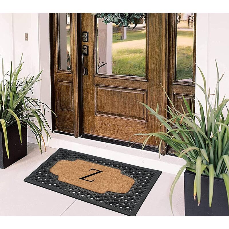 A1HC Mesh Border Rubber and Coir Large Heavy-Duty Outdoor Monogrammed Doormat, 23"X38" Black