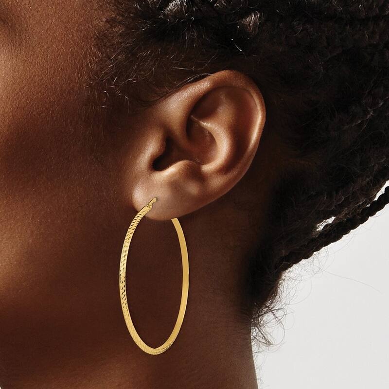Curata 14k Yellow Gold Polished Sparkle Cut 52x2mm Hoop Earrings