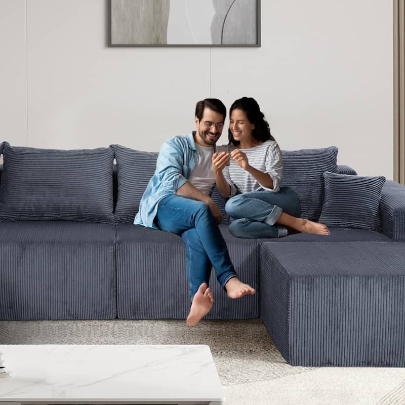 4-Piece Modular L-Shaped Sectional Sofa,Convertible Couch with Spacious Chaise Lounge, Premium Corduroy Upholstery