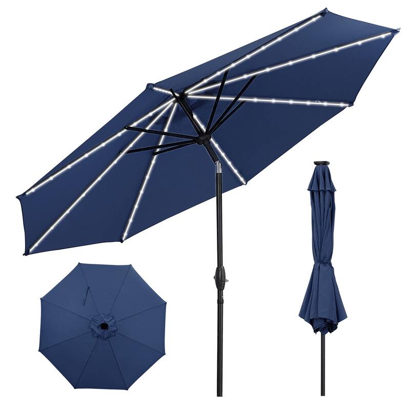Autlaycil 10 ft Solar Patio Umbrellas with LED lights for Market Outdoor Pool, Steel Tilt Crank