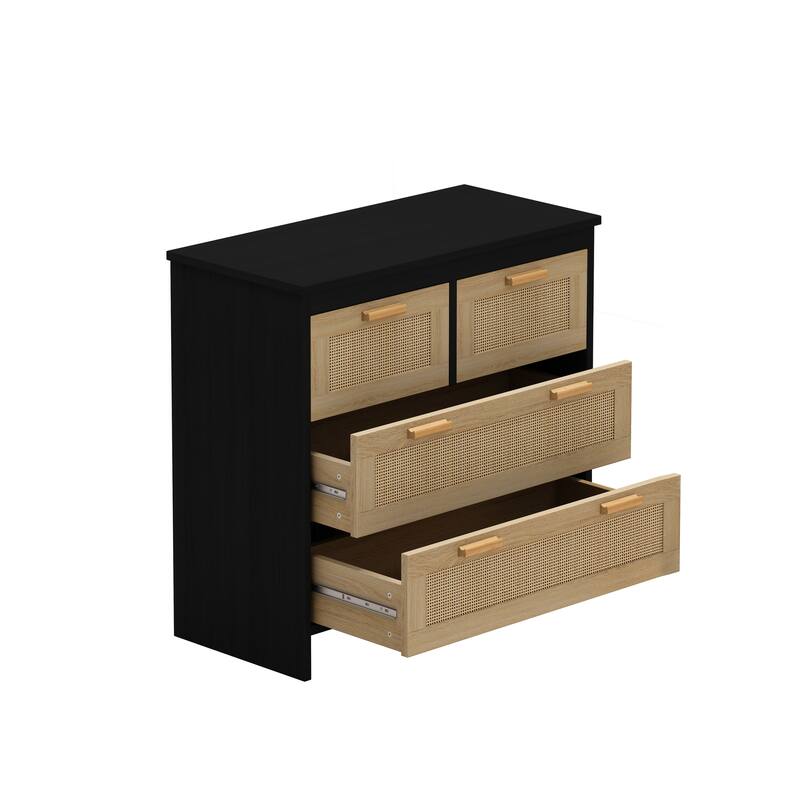 Modern 4 Drawers Rattan Cabinet For